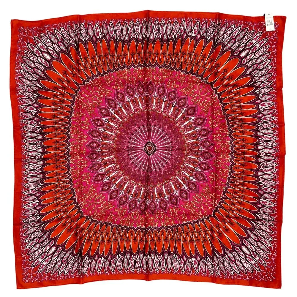 Talbots 100% Silk Scarf NWT Pink & Red Medallion Square Scarf 34